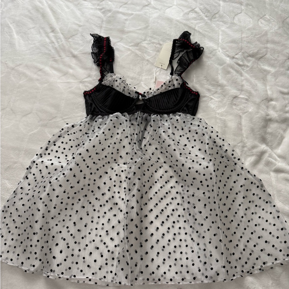 NWT For Love and Lemons Black and White Polka Dot Dress